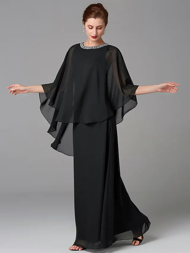 Wholesale A-Line Mother of the Bride Dress Plus Size Elegant Jewel Neck Floor Length Chiffon Sleeveless with Beading